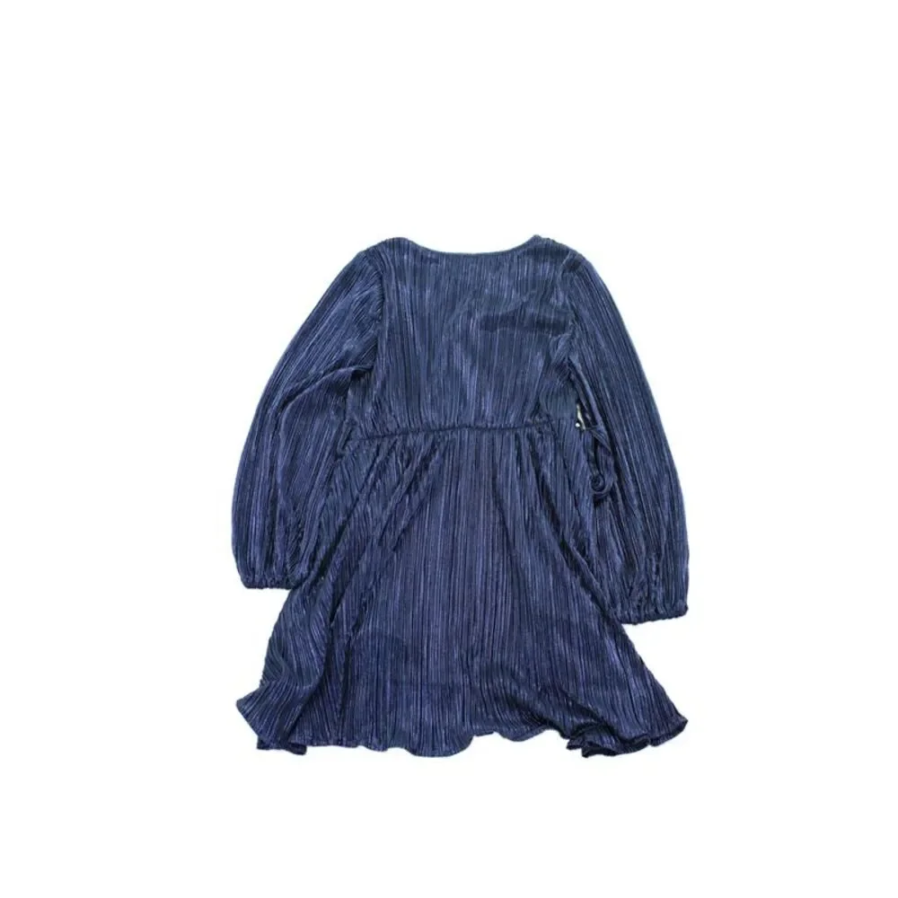 Bardot Junior Girls Metallic V-Neck Long Sleeve Knee Length Dress Blue Size 12